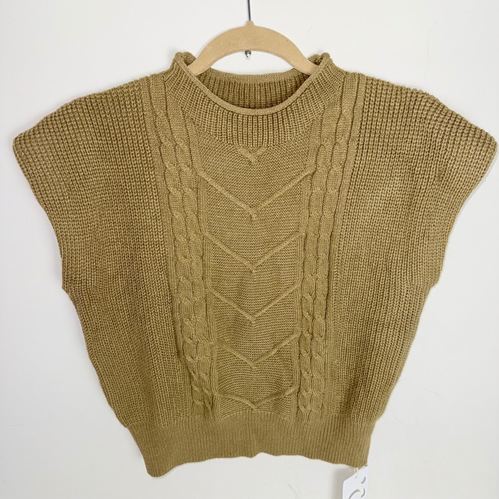 Commense Mock Neck Cable Knit Sleeveless Sweater Vest Olive Green Size M - Picture 4 of 8